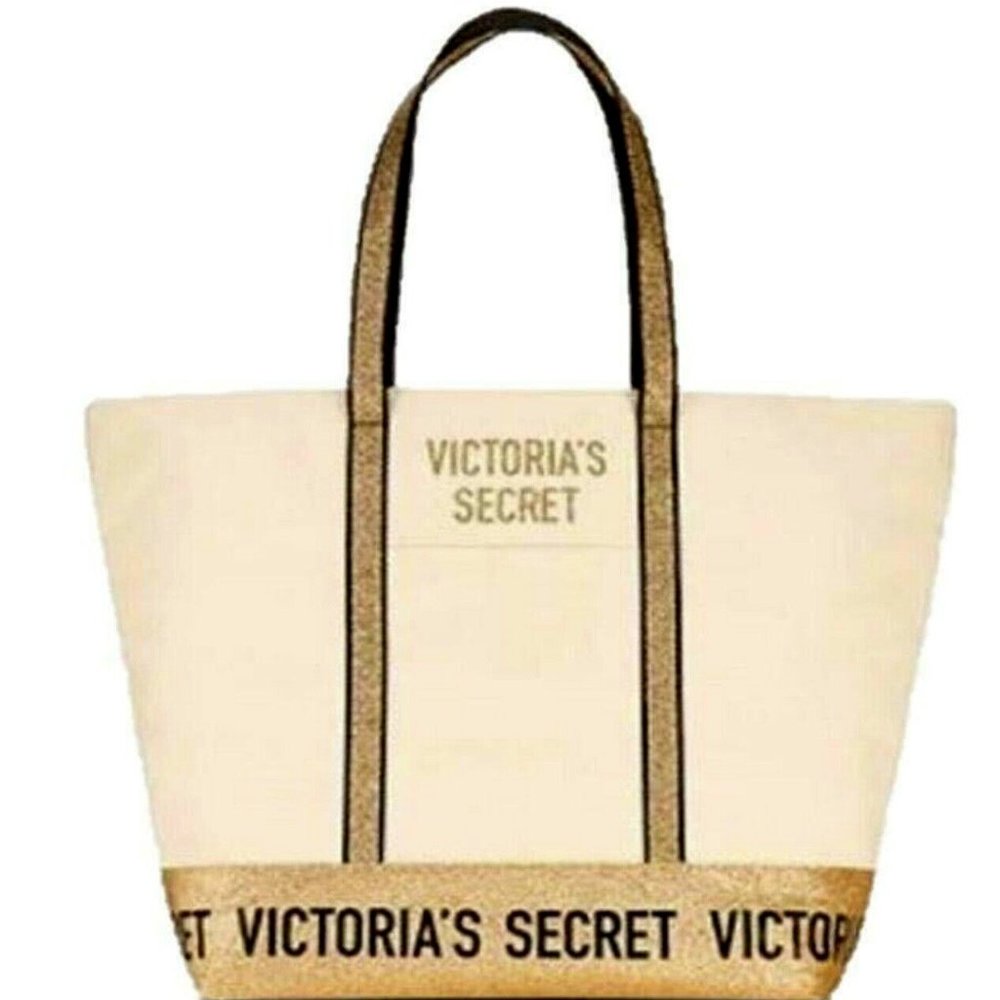 Victoria's Secret Limited Edition 2018 Gold Sparkle Canvas Tote Bag